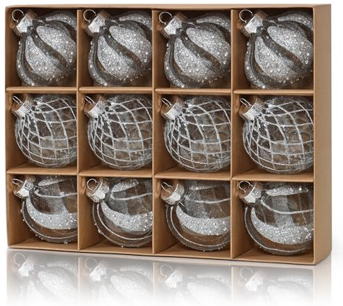 DEMIUKO 12 Pezzi Palline di Natala Argento Palline per l'Albero 8CM Grande Bagattelle per Alberi Antisfondamento Decorazioni Albero di Natale per Feste di Matrimoni Addobbi di Natale