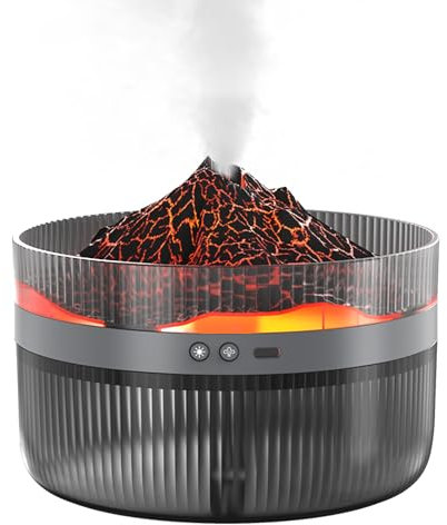 2L Volcano Humidifier, 2 Modes Jellyfish Mist Flame Diffuser Air Purifier for Bedroom Home Office, Plug and Play (black)