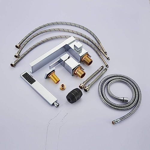 Robinet de baignoire cascade à long bec, mitigeur de baignoire, robinet monté sur le pont, ensemble de douche de bain cascade à 3 trous, douchette à main-Chrome ，Robinetterie d'évier