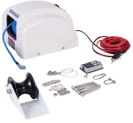FARMLULU Electric Boat Anchor Winch, 45LBS Free-Fall 12V 100FT Saltwater Marine Anchor Winch for Boat, Windlass Pontoon System with Remote Control, Heavy Duty Kit for Motorboat,Vessel,Kayak,Canoe