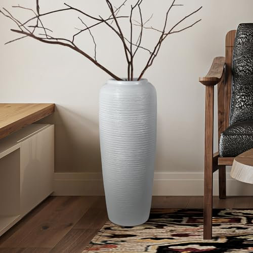 Rustikale Keramikvase im Bauernhaus-Stil, groß, 50 cm, Vintage-Stil, Keramik, Ton, Terrakotta, rustikale Vase für Heimdekoration, Wohnzimmer, Eingangsbereich, Tischdekoration, Küche