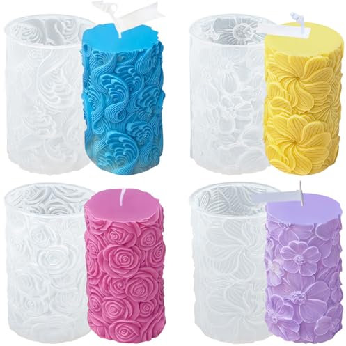 Silikonform Kerzen Gießen, 4 Stück Kerzengießformen Formen Für Kerzen Gießen, DIY Blumen 3D Kerzenformen Silikon Kerzen Silikonformen Kerzen Formen Silikon Candle Mold Kerzenformen zum Gießen
