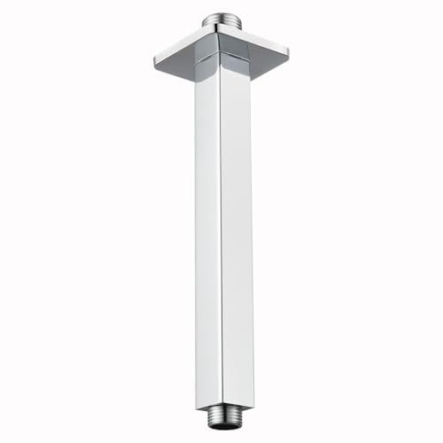Voolan Shower Arm with Flange, Ceiling Mounted Square Fixed Shower Pipe, Bathroom Straight Rain Shower Replacement Arm, Universal Connection 1/2 NPT (6 Inch, Chrome)