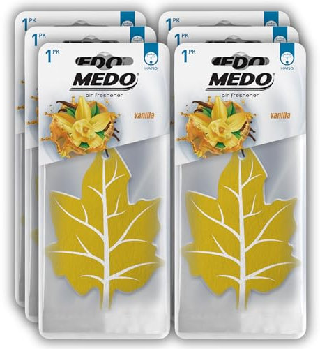MEDO Leaf Hanging Car Air Freshener, Strong Long-lasting Fragrance, Removes Everyday Odours, For Car Interior Home & Office - 6 Pack Vanilla Scent (Yellow)