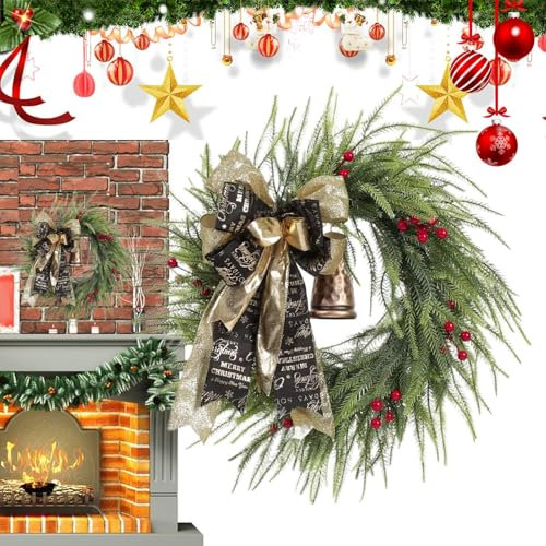 Weihnachtskranz, künstlicher Glockenkranz, Weihnachtskranz, Vintage, Urlaubskränze mit Glockenakzenten und Boho-Stil, 45 x 45 cm, für Dekorationen