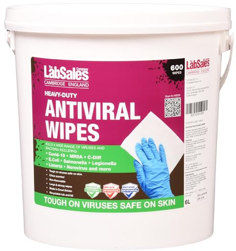 Labsales Large Antibacterial & Antiviral Heavy Duty Surface Cleansing Wipes For Disinfecting With Citrus Scent & Recyclable Tub, Made in Britain, Bulk Tub Of 600 Wet Wipes