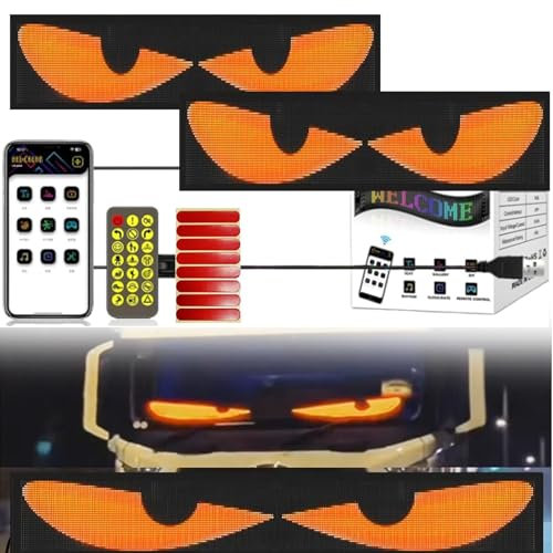 2 x Panneau de Camion LED Œil du Diable, Télécommande Intelligente, Animation de Défilement, Panneau de Pixels Matriciels LED, Écran Flexible, Lumière D'affichage LED pour Pare-Brise de Camion