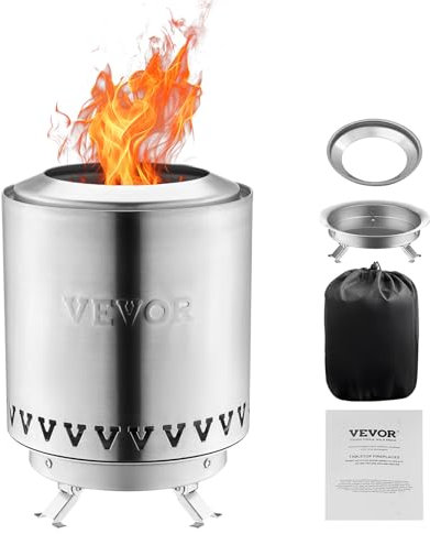 VEVOR Feuerstelle, Φ150x205mm Tischkamin für drinnen & draußen, Feuerschale für Reinigungsalkohol, Smores-Maker, Feuerkorb, mit Holz oder Pellets befeuert, für Camping, Terrasse, Zylinder, Silber