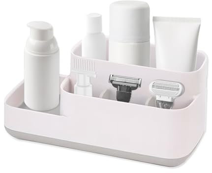 Bathroom Storage Caddy Organiser, Desktop Toiletries Storage Box Cosmetic, Cosmetic Organiser Container (White Grey)