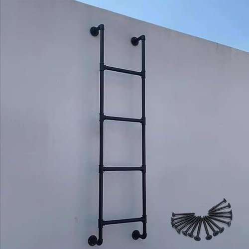 Schmiedeeiserne Kellerfenster-Leiter mit Notfall-Feuerflucht-Set, robuste Metall-Trittleiter für Sicherheit zu Hause (100 cm)