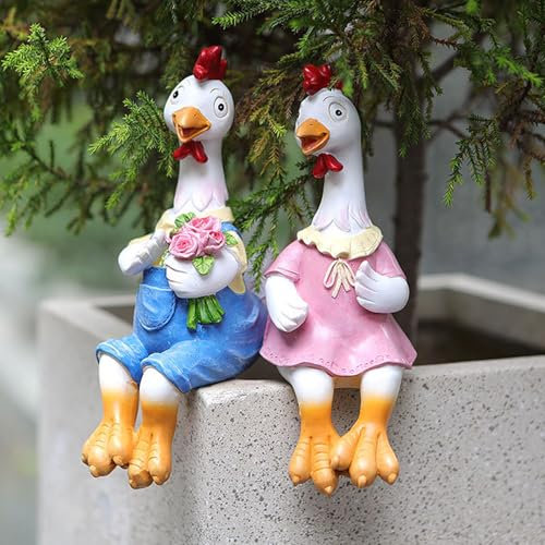 ACAREY 2 Stück Harz Garten Deko, Gartendeko für Draußen Wetterfest, Draußen Niedliches Paar Ente Figuren, Tiere Ornament Gartenfigur Für Außen, Harz Statue Bauernhof Balkon Wohnzimmer Office Deko (A)