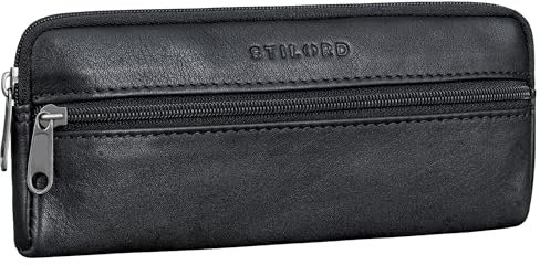 STILORD 'Whitmore' Weiches Brillenetui Leder Brillentasche mit Reißverschluss für Brillenputztuch | Vintage Sonnenbrillen-Etui Echtleder Mäppchen für Brillen Lesebrillen, Farbe:schwarz