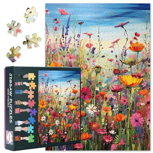 Blumen Puzzle 1000 Teile Bloom Plant Puzzles für Erwachsene Männer Frauen Geschenk Blossom Herausfordernde Puzzles Spiel Bunte Kunstwerk Puzzle für Familie Fertige Größe ist 70 x 50 cm