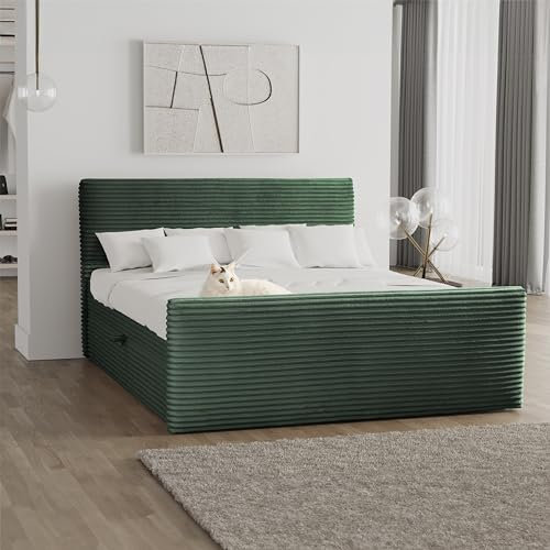 Kaiser Möbel - Bett 200x200 cm, Boxspringbett mit Bettkasten und Topper, Polsterbett für Schlafzimmer, Doppelbett mit Stauraum und Gepolstertes Kopfteil, Toppermatratze aus Viscoschaum - TRENTO - Grün