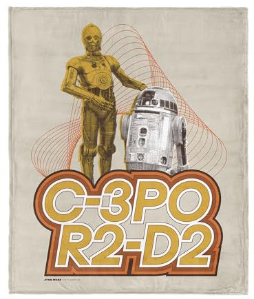 Star Wars Classic Retro C-3PO und R2-D2 Überwurfdecke, ultraweiches Seiden-Fleece, leicht, warm, Galaxy-Thema, Bettwäsche für Kinder oder Erwachsene, gemütliche Couch, Bett oder Reisedecke, 101,6 x