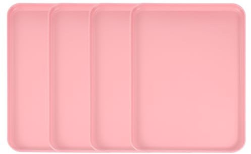 sourcing map Lot de 4 plateaux de service rectangulaires en plastique, 38,1 x 27,6 cm, pour cuisine, restaurant, café, fruits, hamburger, dessert, rose