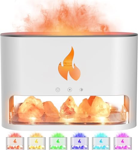 Diffuseur d'Huiles Essentielles avec Lampe de Sel de l'Himalaya, 150ml, Humidificateur à Brume Froide, Luminosité Multicolore