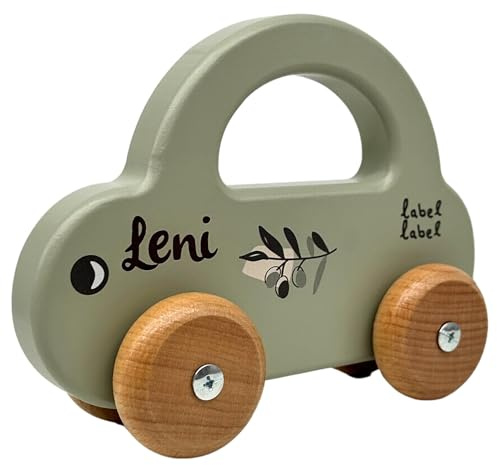 Mainely Personalisierbares Holzauto Olive – fördert Feinmotorik & Rollenspiel – für Kinder ab 18 Monaten– mit Namen personalisiert - Label Label