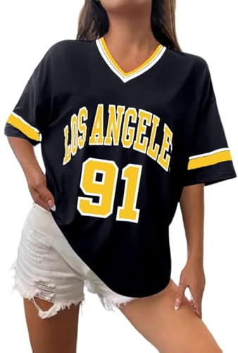 Maglia americana da donna, oversize, baskeitball, sportiva, traspirante, confortevole, per il tempo libero, leggera e traspirante, scollo a V, a maniche corte, taglie grandi, O giallo, M
