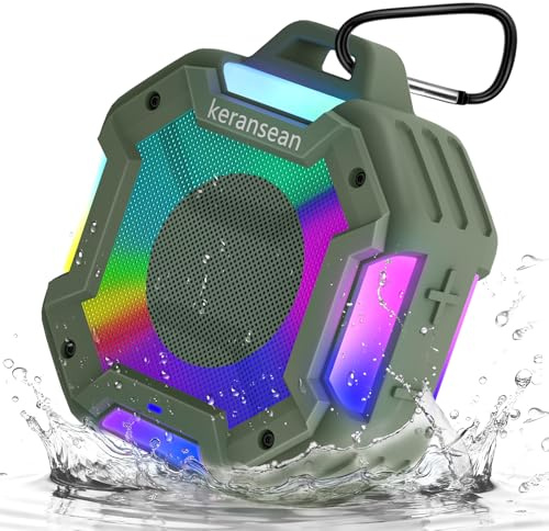 Shower Bluetooth Speaker Waterproof, Portable speakers bluetooth wireless | LED Lights, 24H Playtime, Wireless,TWS Pairing for Dual Stereo Sound, Detachable carabiner for Outdoor Pool Beach Gift