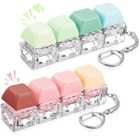 2Pcs Keyboard Fidget Toy, Fidget Toys, Quality and Built to Last, Clicky Fidgets Toy, Portable Fidgets Keyboard 4 Buttons with Keychain, Fashionable Functional Gifts for Adults and Kids (Warm B)