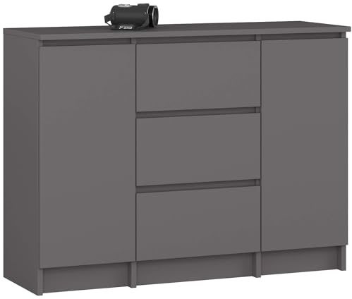 MILORD Kommode K100 mit 3 Schubladen, Schrank mit 2 Tür 4 Regalböden, Für das Wohnzimmer Schlafzimmer, Moderne, 16mm Laminierte Platte, B101xH76xT35 cm (Grau)