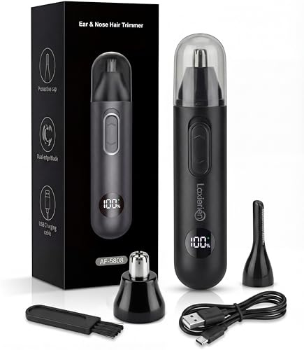 Nasenhaartrimmer für Männer & Frauen - Wasserdichter USB Wiederaufladbarer Ohr- & Nasentrimmer, 360° Drehbarer Schmerzloser Gesichtshaartrimmer mit LED-Monit-, Augenbrauen- und Bartschneider, Leicht