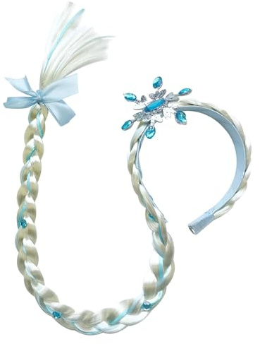 Perücke Prinzessin Mädchen, ZoneYan Haarreif Prinzessin Zopf, Langhaar Perücken Haarteil für Kinder, Mädchen Zöpfe Haarschmuck für Cosplay, Mottopartys, Halloween, Karneval(Blau)