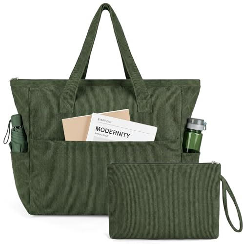 NADSSJL Cord Tasche Damen, Shopper Tasche Damen mit Reißverschluss, Tasche Arbeit Damen mit 17-Zoll-Laptopfach, Reisetasche Handtasche für Arbeit, Schule, Einkaufen und Gym