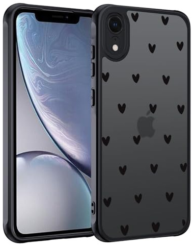 TUUTPU Handyhülle für iPhone XR Hülle Herz Muster Matt Schutzhülle, Schwarz | Aesthetic Motiv Herz Muster Design Transluzente Schlanke Hart Case Kratzfeste PC Rückseite + TPU Bumper Stoßfest Schutzhülle