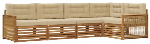 vidaXL Outdoor-Sofagarnitur mit Kissen 5 pcs Natur und Beige, Patio Lounge, modernes Sofa für draußen, wetterfestes Gartenmöbel, bequemes Terrassen-Set