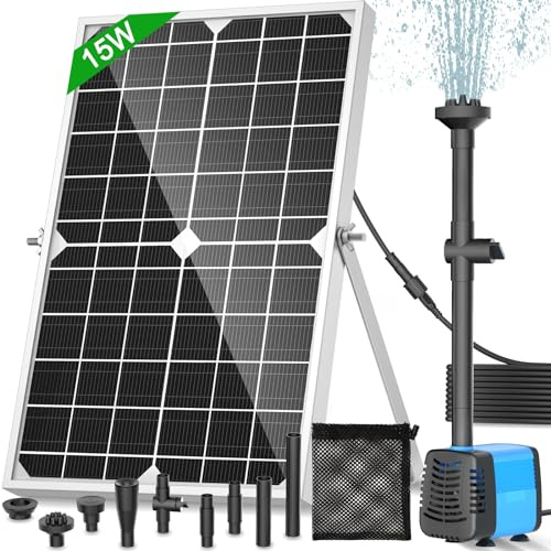 Pompa solare per stagno pompa solare per fontana 15W con portata 720 L/h e 4 modalità di spruzzo cavo elettrico da 5 m ideale per fontane esterne stagni acquari cascade e decorazioni da giardino