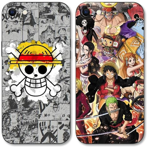 4 Pack Manga Phone Case For iPhone 7/iPhone 8/SE 2/3 2020/2022 4.7‘’, Anime Luffy Gear 5 Nika Zoro Cartoon Pattern Shockproof Aesthetics Design Full lens Protection Cover for Children Boy Girl