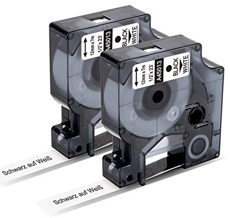 Markurlife Kompatibel Etikettenband als Ersatz für DYMO D1 45013 S0720530 Schwarz auf Weiß für Dymo LabelManager 280 160 210D LabelPoint 150 250, LabelWriter 450 DUO,12mm x 7m,2 Packungen