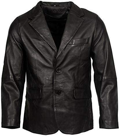 Infinity Leather Herren Klassisch Zugeschnitten 2 Taste Schwarz Blazer Weich 100% Lamm Lederjacke 4XL