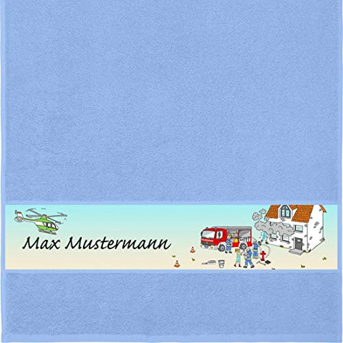 Manutextur Handtuch mit Namen - Motiv Kinder - Feuerwehr - viele Farben & Motive - personalisiert - hellblau - Größe 50x100 cm - persönliches Geschenk