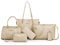 AlwaySky Damen Handtaschen Set 6 Stück PU-Leder Top Griff Tasche Frauen Shopper Geldbörse Umhängetasche, Weiß