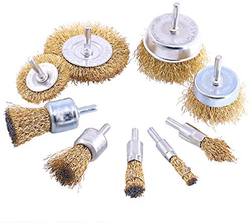 Keadic 9 Pieces Wire Brush Wheel Cup Brush Set with 1/4 Inch Shank, Ideal for Removal of Rust Corrosion Paint