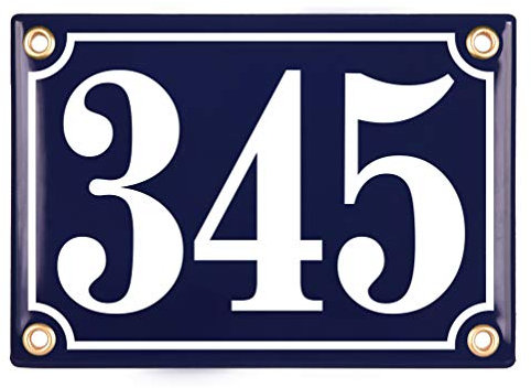 Sosenco Hausnummerschild Hausnummer - 12x17 cm - Keramik Emaille - Wetterfest - Personalisiert - Emailschild (Blau)
