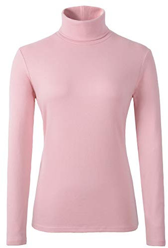 HieasyFit Pull à col roulé en coton doux pour femme - Rose - Taille M