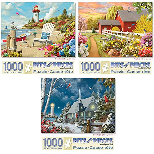 Bits and Pieces - Value Set of Three (3) 1000 Piece Jigsaw Puzzles for Adults - Each Puzzle Measures 51 cm x 69 cm - Awaken, Guiding Lights, and Daydream Jigsaws by Artist Alan Giana