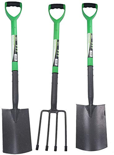 Garden Fork + Digging Spade + Border Spade Carbon Steel Blades 3pc Gardening