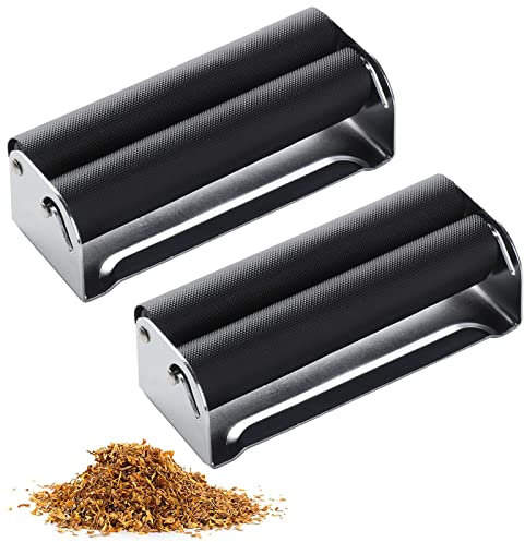 BOZILY Lot de 2 rouleaux à tabac en métal, faciles à utiliser, outil à tabac de 70 mm, accessoires à cigarettes (noir)