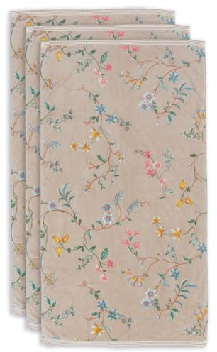 Pip Studio Handtuch-Set Les Fleurs 3X Farbe Khaki, Größe 55x100 x 3