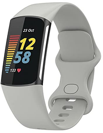 Wownadu Armband Kompatibel für Fitbit Charge 5 Armband/Charge 6 Armbänder, Damen Herren Silikon Sport Band Grau Ersatzband Zubehör,L (Keine Uhr)