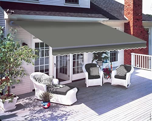 Green Bay 4.0m x 3.0m Manual Awning Retractable DIY Patio Awning Gazebo Canopy Outdoor Patio Garden Sun Shade Shelter with Fittings and Crank Handle - Grey