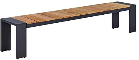 OUTLIV. Gartenbank Konis aus recyceltem Teakholz und Aluminium, witterungsbeständig, 3 Sitzplätze, 220x40x46 cm, Charcoal/Natur