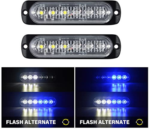 RIGIDON 2 Pièces 4.3 pouces 6 led barre lumineuse stroboscopique, 12v 24v clignotant gyrophare police feux de remorque, pour voiture camion off road ATV 4x4 vehicule, feu antibrouillard blanc bleu