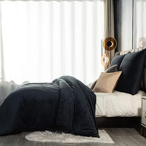 Soifox Winter Flanell bettwäsche 135 x 200 - Anthrazit Flauschige und warme Cashmere Touch Bettbezug + Kissenbezug 80x80 cm mit Reißverschluss