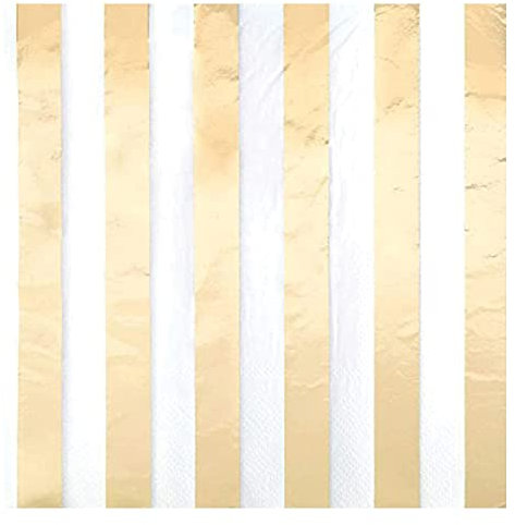 Trimming Shop Disposable Paper Napkins, 6.5 x 6.5 Shiny Foil Metallic Gold Luncheon Napkins 16pcs, Disposable Serviettes, Tableware for Indoor, Outdoor Dining, Birthday, BBQ, Garden Party